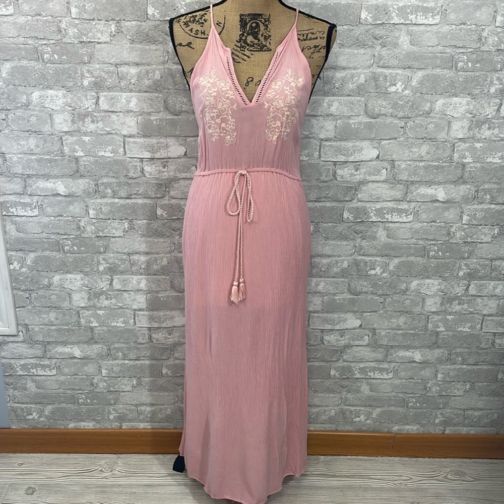 Love Tree Pink Gauzy Embroidered Maxi Dress